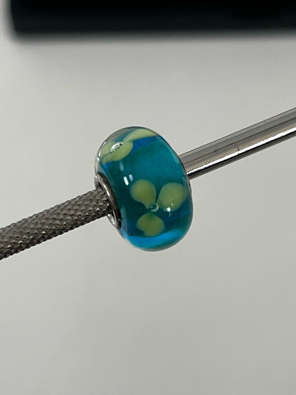 925 Murano Glass Slider Bead- Blue with Green Flowers